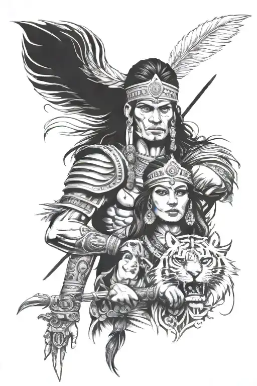 Indian Warrior Holding A Princess Surrounded