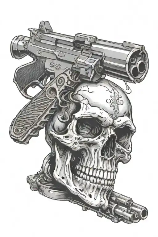 Skull With A Gun In Its Mouth Bullet Coming Out The Top Of The Skull