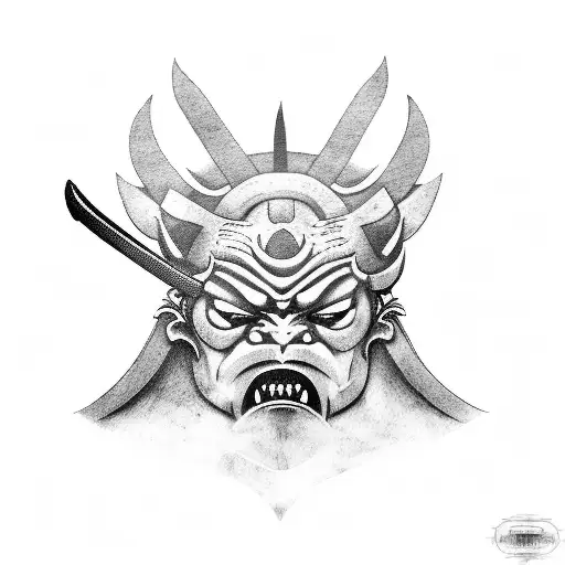 Oni Mask Holding A Seppuku Dagger