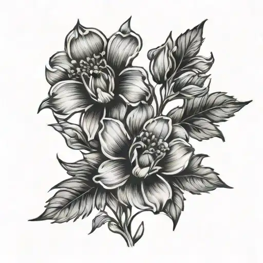 Tattoo Of December Birth Flower With The Name Ford Incorporated In The Stem Vertically