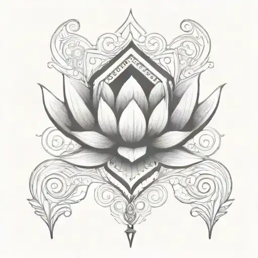 Lotus Unalome Integrated With A Shield Vector