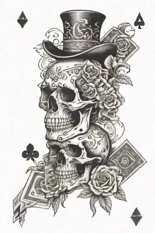 Flowers And Playing Cards And Marlboros And Skull And Bucking Horse