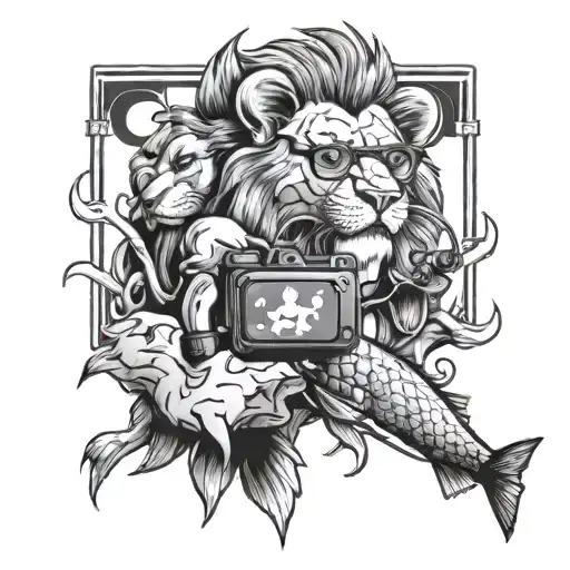 A Fish With Glasses And A Female Lion Playing Video Games