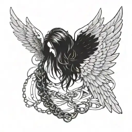 Angel Wings On Back Blases With Chain Going Down Spain