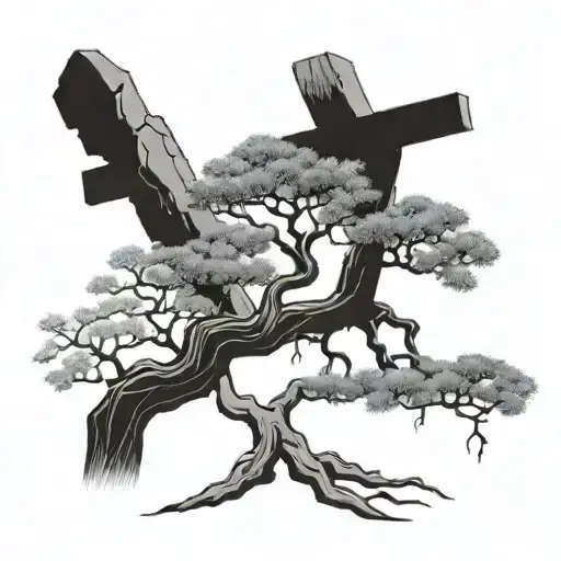 Cross And Bonsai Tree Branch