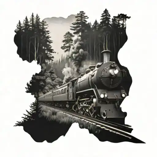 Train Driving Through Forest