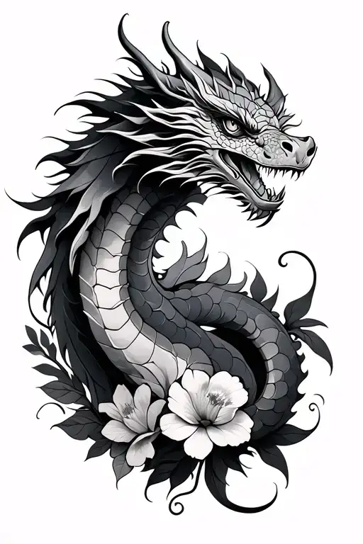Create A Full Arm Tattoo With A Dragon And Flowers