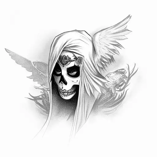 A Mysterious Femme Fatale With A Skull Mask And Dark Wings