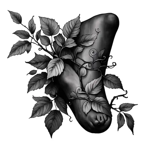 Vine With Leaves Wrapping Around Ankle And Calf To The Knee