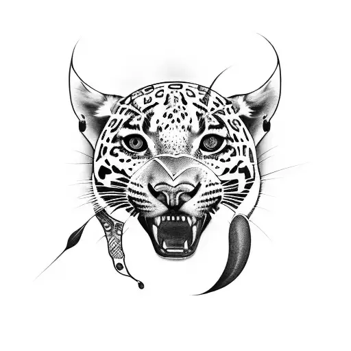 Create A Tattoo Design That Represents The Power And Elegance Of A Jaguar At A Music Festival