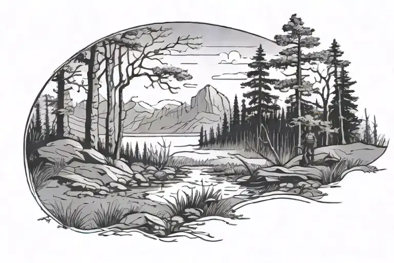 Simple Yet Beautiful Wooded Landscape Showing A Hunter In The Background