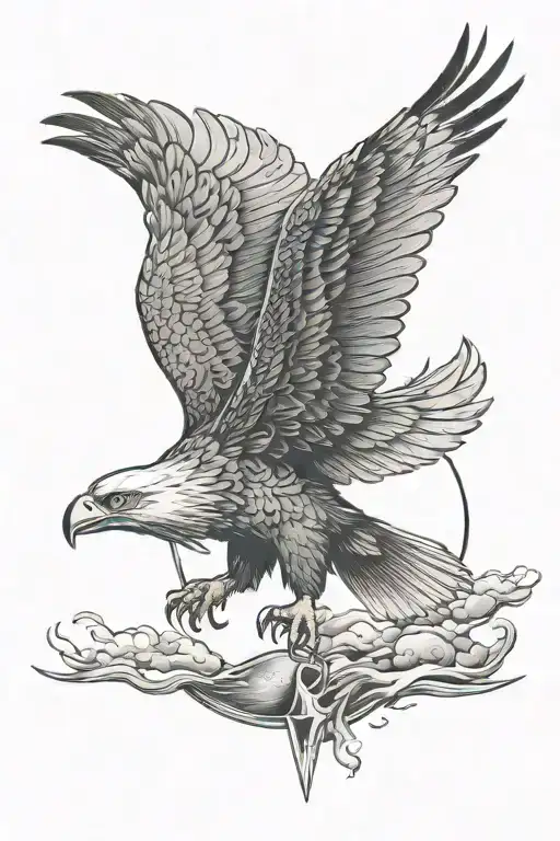 Eagle Flying At Night With Crescent Moon