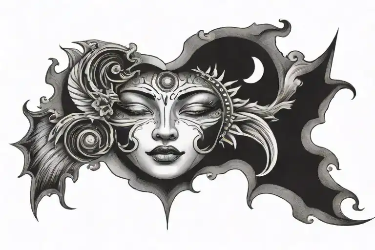 Face Blended With Sun And Moon