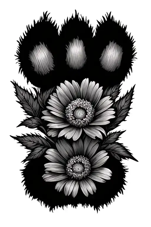 Paw Print And Flower Blooming