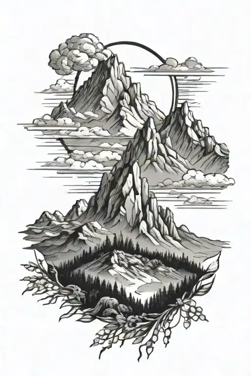 Realistic Landscape Of Mountains With A Girl Rising Sun