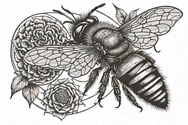 Honey Bee And Hive Tattoo Around A Moth With A Circle Around It