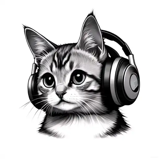 Simple Cute Cat Wearing Headphones