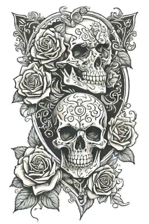 Skull And Roses Sleeve Tattoo With The Initials Kakc In A Heart
