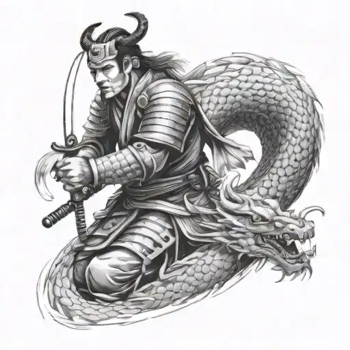 Samurai And Dragon Wrapping Around