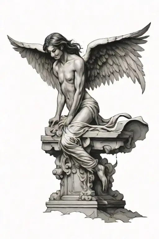 Fallen Angel Standing On Stone