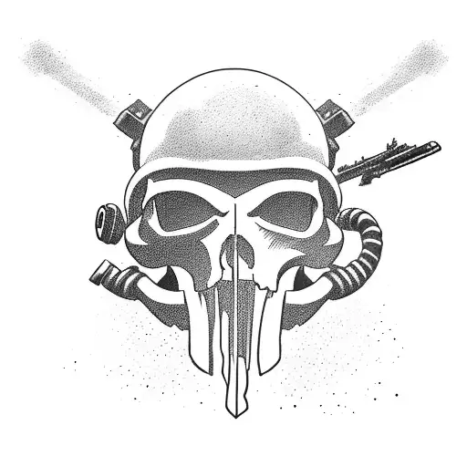 A Silhouette Of An Airborne Infantryman Jumping Into A Battlefield With A Punisher Skull Helmet