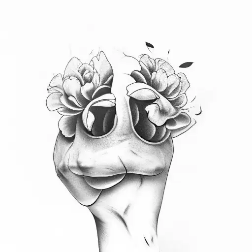 A Black And Grey Floral Tattoo Incorporating A Dog Paw On The Forearm