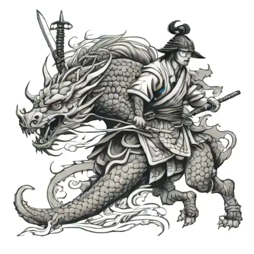 Samurai And Dragon Wrapping Around