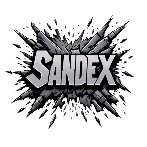 The Word Sandex With Ground Cracking All Around It And Explosives