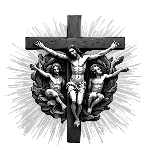 Jesus On The Cross With Two Other Crosses Intertwined