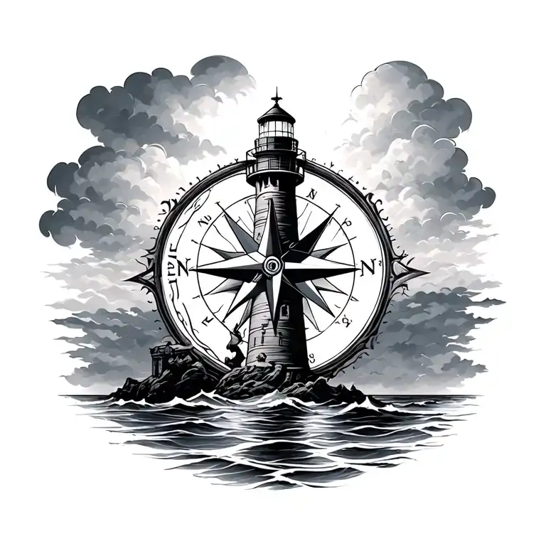 Compass And Lighthouse Guiding