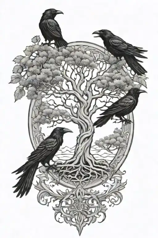 Yggdrasil And Two Ravens