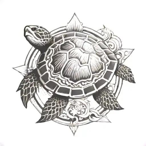 A Turtle With A Sun And A Wind Rose