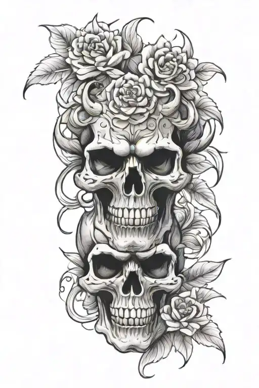 Oni Skull With Crisanthimum Flower In Background
