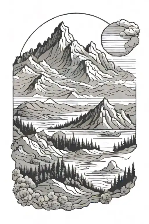 Landscape Of Mountains With A Girl Rising Sun