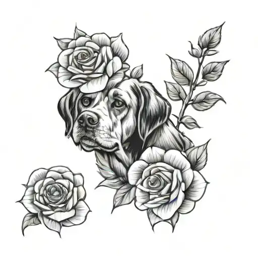 Memorial Tattoo For Dog Roses And Paws
