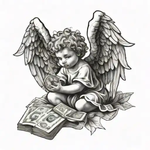 Cherub Angel Holding Money