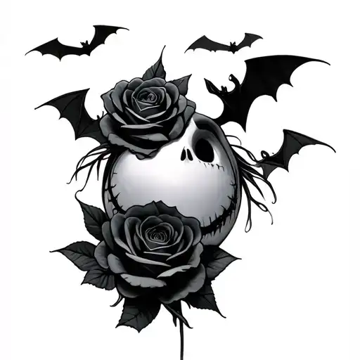 Jack Skellington Black Roses Bats Flying