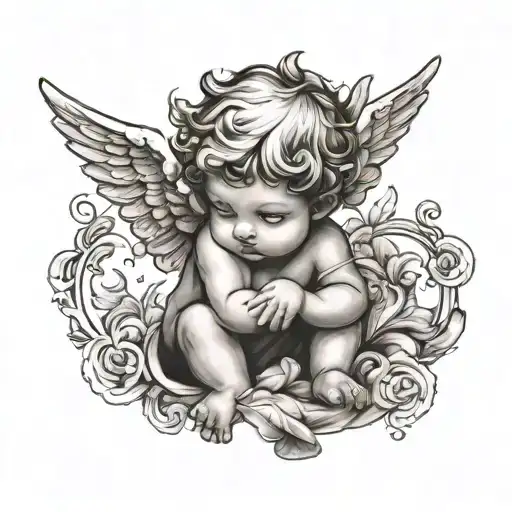 Little Cupid With Bow Faded Silhouette