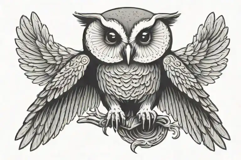 Barn Owl With Wings Spread And A Skull