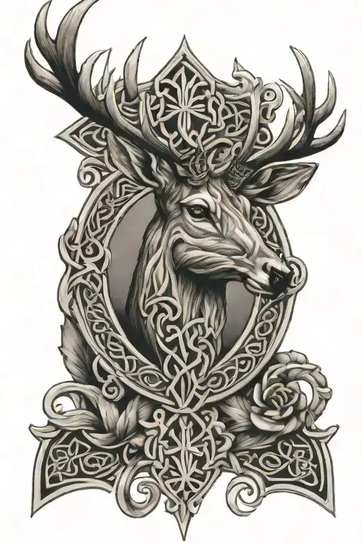 Celtic Cross And Deer