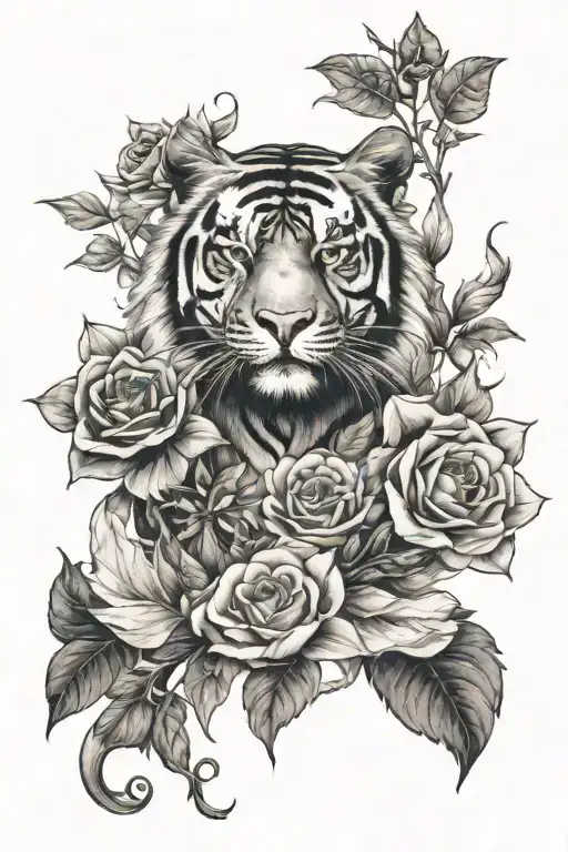 Siberean Tiger And Rose Of Sharon