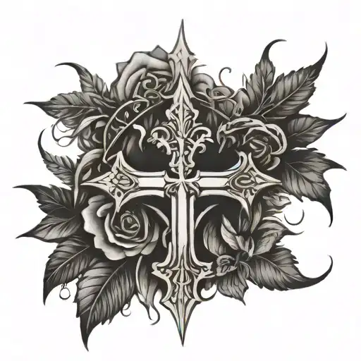 Cross Tattoo And Thorn Crown