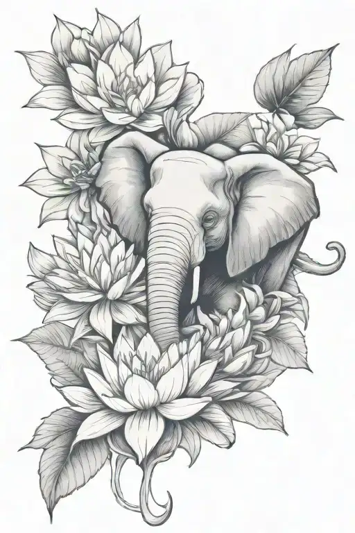 Waterlily And Elephant Head Surrounded