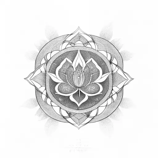 Lotus Flowers Intertwined With Geometric Designs With Tree Of Life