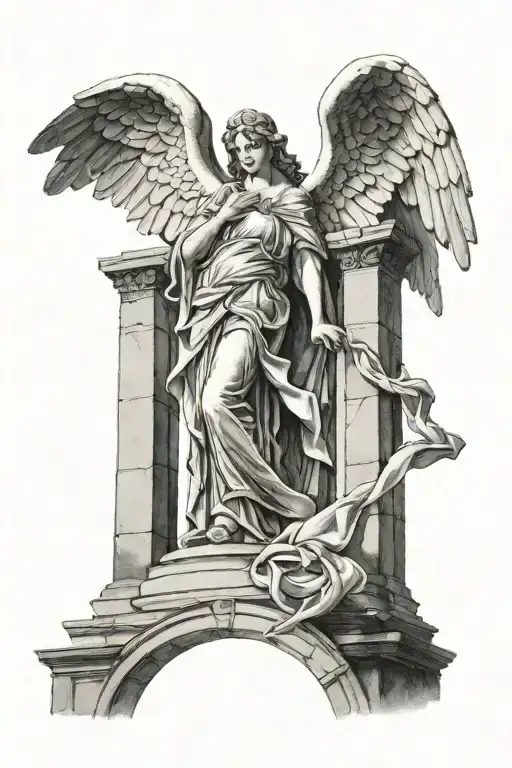 Angel Standing On Stone Archway Wrapped