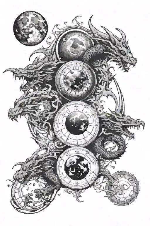 6 Moon Phases And 3 Dragon Flying