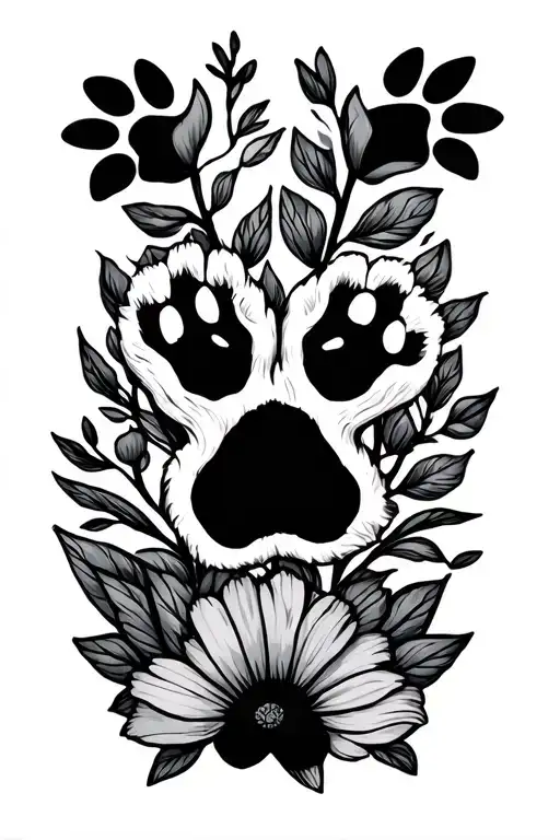 Name Flowers Dog Paws Connected Line