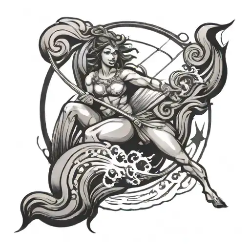 Sagittarius Zodiac Sign Surrounded By Water