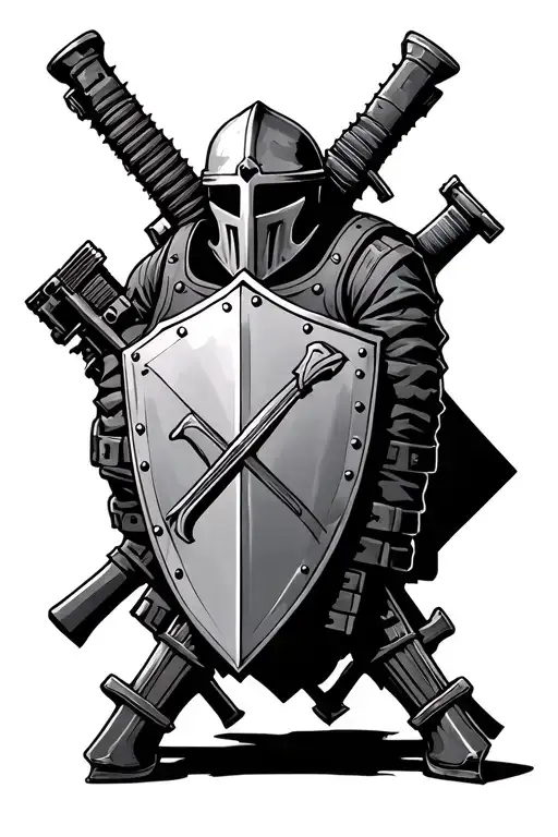 Half Crusader Shield And Half Flak Vest With Crusade Sword And M16 M4 Crossed Behind