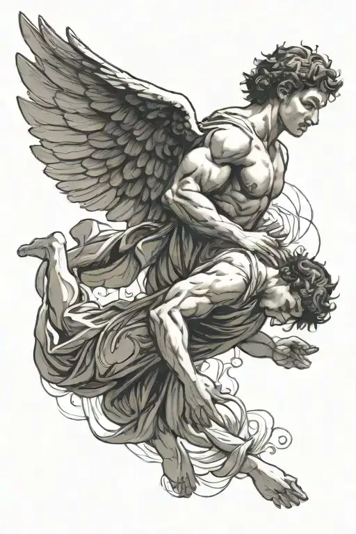 Male Angel Falling On His Back From The Sky